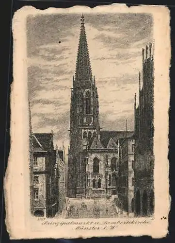 Künstler-AK Münster i. W., Prinzipalmarkt u. Lambertikirche