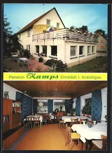 AK Ehrstädt i. Kraichgau, Hotel-Pension Kampf, Innenansicht vom Café-Restaurant