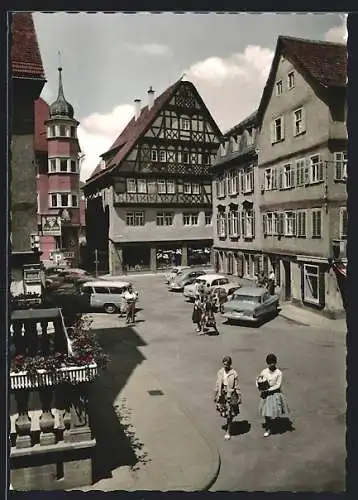 AK Künzelsau, Mainzer Haus und Hotel Glocke und Geschäften