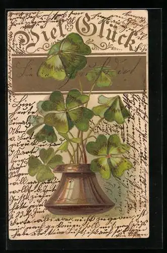 Präge-AK Kleeblätter in einer Vase