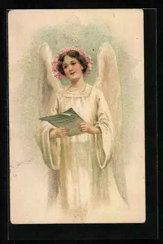 Präge-AK Engel mit gesegneter Schrift