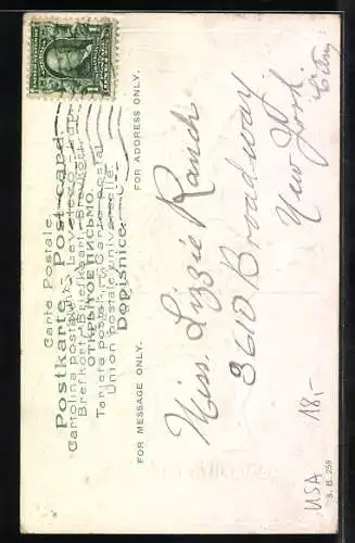 Präge-AK Amerikaner mit Truthahn an Thanksgiving