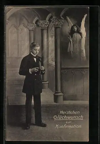 AK Knabe bei seiner Konfirmation mit Engel