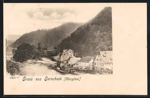 AK Gernsbach /Murgthal, Uferpartie mit Brücke