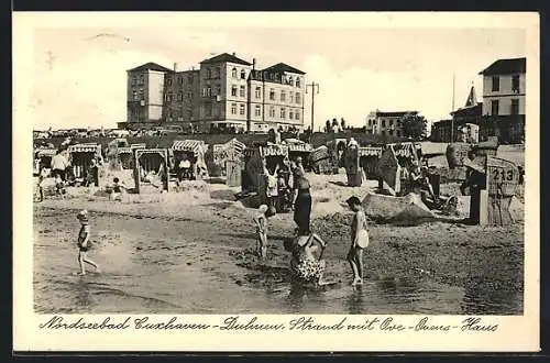 AK Cuxhaven-Duhnen, Strand mit Jugendherberge Ove-Ovens-Haus