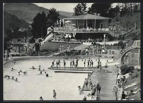 AK Bad Kissingen, Terrassenschwimmbad, Nichtschwimmerbecken mit Café