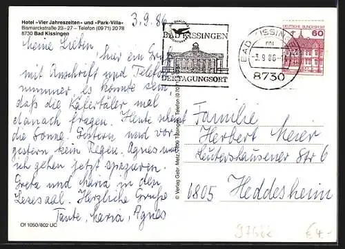 AK Bad Kissingen, Hotel Vier Jahreszeiten und Park-Villa, Bismarckstrasse 23-27