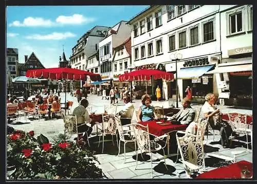 AK Bad Kissingen, Café, Läden Kaiser`s und Nordsee in der Fussgängerzone