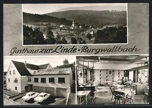 AK Burgwallbach, Gasthaus und Pension zur Linde von innen und aussen, Ortsansicht