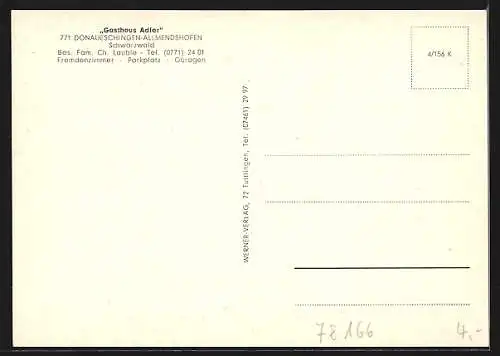 AK Donaueschingen-Allmendshofen, Gasthaus Adler, Schloss, Donauquelle
