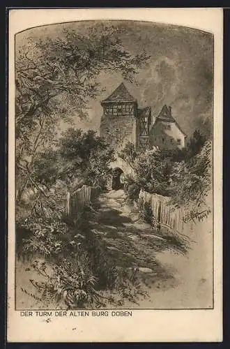 Künstler-AK Düben / Mulde, Turm der alten Burg