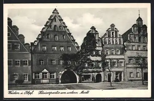 AK Weiden / Oberpfalz, Häuserpartie am unteren Markt
