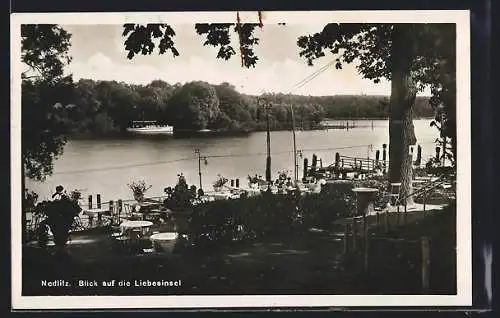 AK Nedlitz / Potsdam, Parkrestaurant mit Blick auf die Liebesinsel