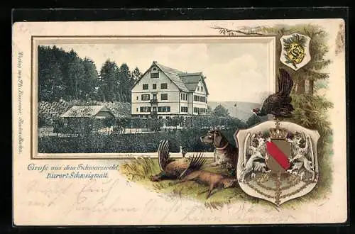 Passepartout-Lithographie Schweigmatt /Schwarzwald, Haus mit Wappen
