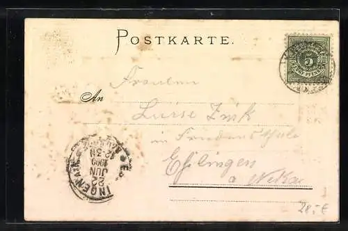 Passepartout-Lithographie Freudenstadt, Totalansicht mit Ortspartie und Wappen