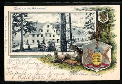 Passepartout-Lithographie Kniebis /Schwarzwald, Gasth. zum Lamm, Wappen