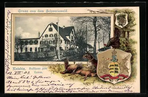 Passepartout-Lithographie Kniebis /Schwarzwald, Gasthaus zum Lamm, Wappen