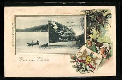 Passepartout-Lithographie Ebnisee, Hotel Ebnisee v. A. Ellinger, Wappen