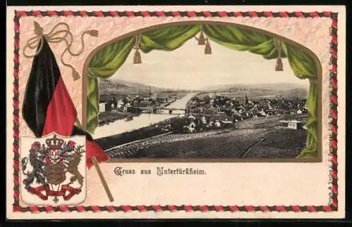 Passepartout-Lithographie Untertürkheim, Panoramablick auf die Ortschaft