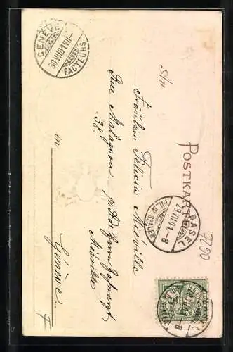 Passepartout-Lithographie Freudenstadt, Totalansicht, Jagdhund mit Beute