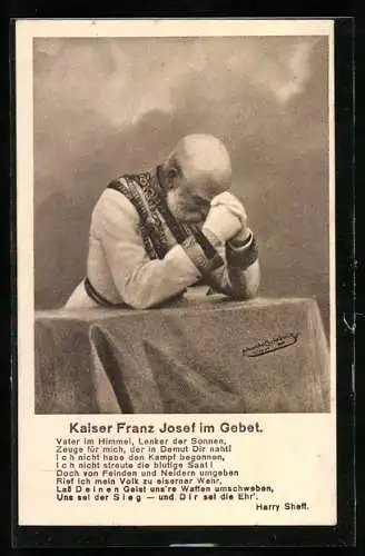 AK Kaiser Franz Josef I. von Österreich, Der Kaiser im Gebet und Gebetstext