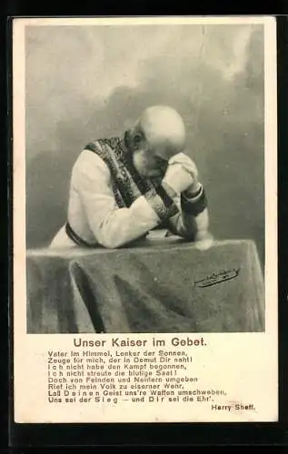 AK Kaiser Franz Josef I. von Österreich, Der Kaiser im Gebet und Gebetstext