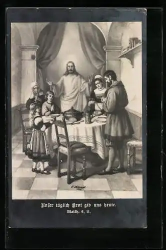 Künstler-AK Unser täglich Brot gib uns heute, Jesus heiligt Mahl