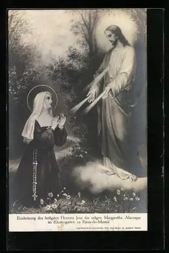 AK Erscheinung des Herzens Jesu der seligen Margaretha Alacoque im Klostergarten zu Paray-le-Monial