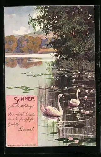 AK Allegorie Sommer, Schwäne auf dem See