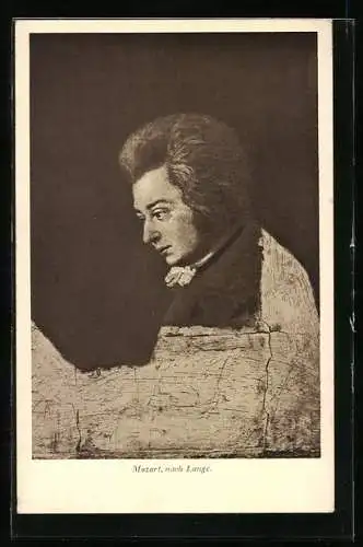 AK Mozart am Klavier, Unvollendetes Gemälde von Josef Lange