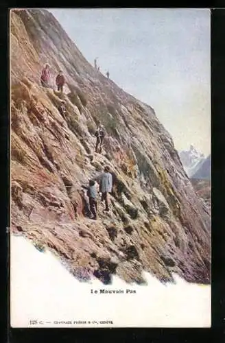 AK Le Mauvais Pas, Bergsteiger an Bergwand