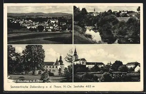 AK Dobersberg a. d. Thaya, Schloss Dobesberg, Flusspartie der Thaya, Ortsansicht