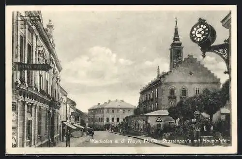 AK Waidhofen a. d. Thoya, Strassenpartie mit dem Hauptplatz