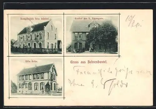 AK Berenbostel, Gasthof von H. Baumgarte, Dampfmühle Fritz Stünkel, Villa Beike