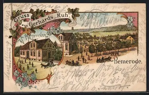 Lithographie Bemerode, Gerhard`s Gasthaus Ruh, mit Gartenwirtschaft