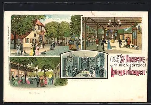Lithographie Langenhagen, Ansichten vom Gasthof St. Hubertus