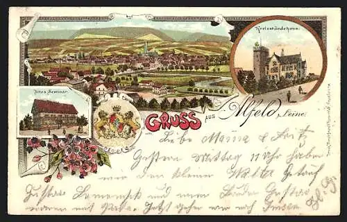 AK Alfeld /Leine, Altes Seminar, Kreisständehaus, Wappen, Gesamtansicht, mit Glitzerperlen