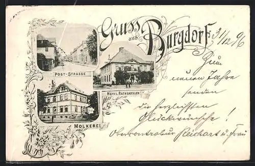 AK Burgdorf / Hannover, Post-Strasse, Hotel Rathskeller, Molkerei