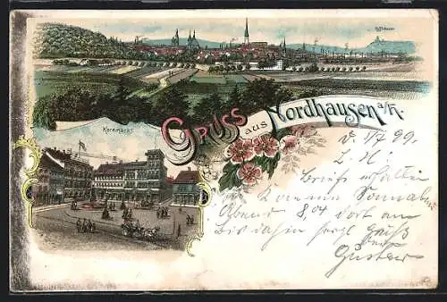 Lithographie Nordhausen a. H., Der Kornmarkt, Gesamtansicht