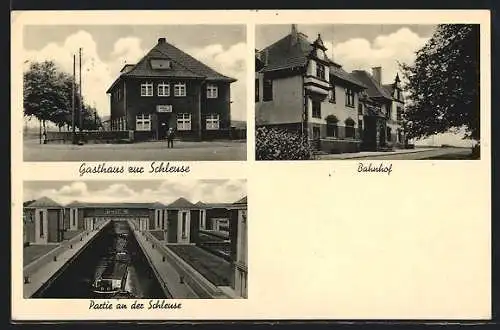 AK Anderten-Misburg, Gasthaus zur Schleuse, Bahnhof, Schleusenpartie