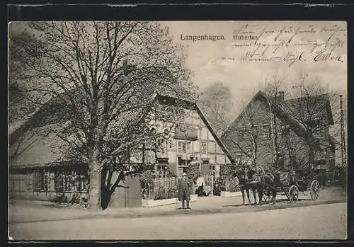 AK Langenhagen, Gasthof Hubertus mit Kutsche davor