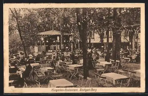 AK Stuttgart-Berg, Das Kurgarten-Restaurant mit belebter Szene in der Gartenwirtschaft, Inh. Karl Schreiber