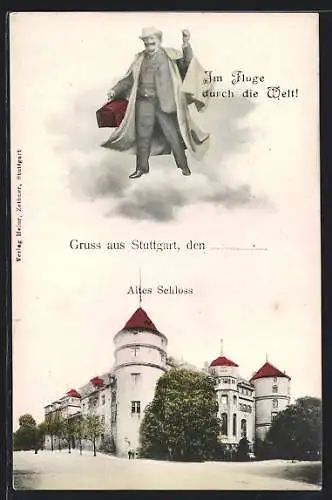 AK Stuttgart, Fliegender Herr über dem alten Schloss