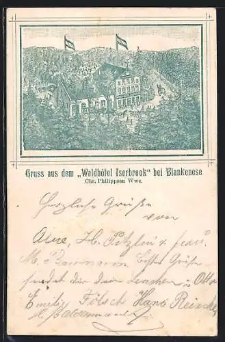 Lithographie Hamburg-Blankenese, Waldhotel Iserbrook von Chr. Philippsen Wwe.