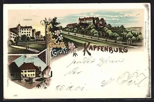 Lithographie Lauchheim, Kapfenburg, Schlosshof, Ansicht der Domäne