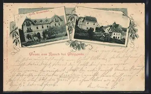 AK Raach bei Gloggnitz, Hotel Westermaier, Ortspartie mit Wohnhäusern