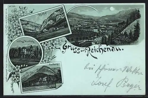 Mondschein-Lithographie Reichenau, Schloss Wartholz, Curhaus, Thalhof