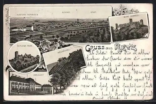 Lithographie Retz, Schloss Kaja, Burg Hardegg, Neuhäusel