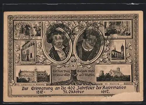 AK Ganzsache PP47C1 /03: 400 Jahrfeier der Reformation 31.10.1917, Martin Luther & Catharina v. Bora, Wartburg