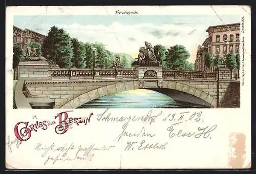 Lithographie Berlin-Tiergarten, Herkulesbrücke am Lützowplatz, Ganzsache